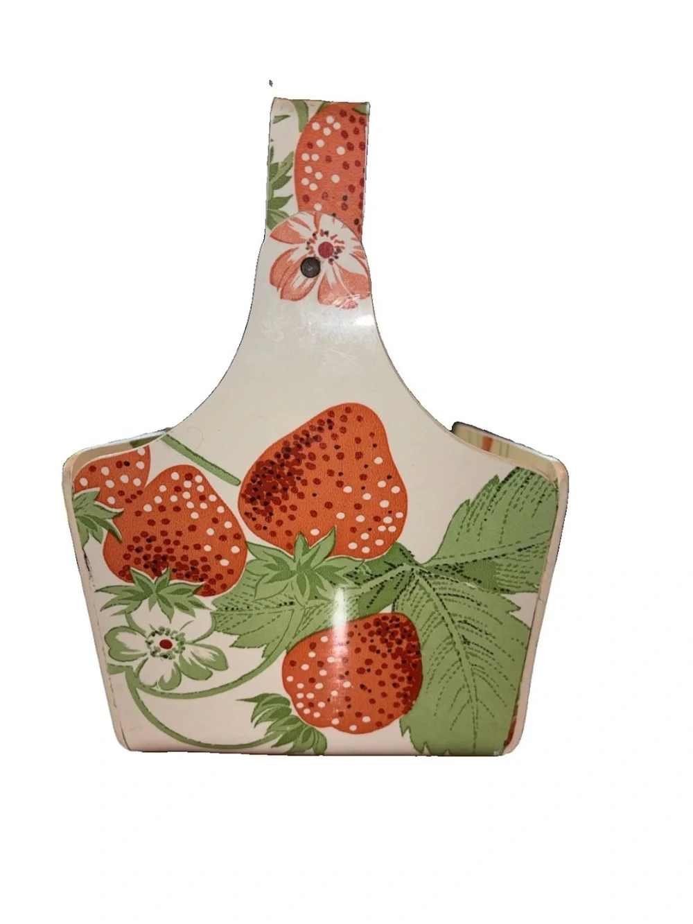 Strawberry Print Storage Caddy Handled Vintage 1970’s Top of the Table By Karen